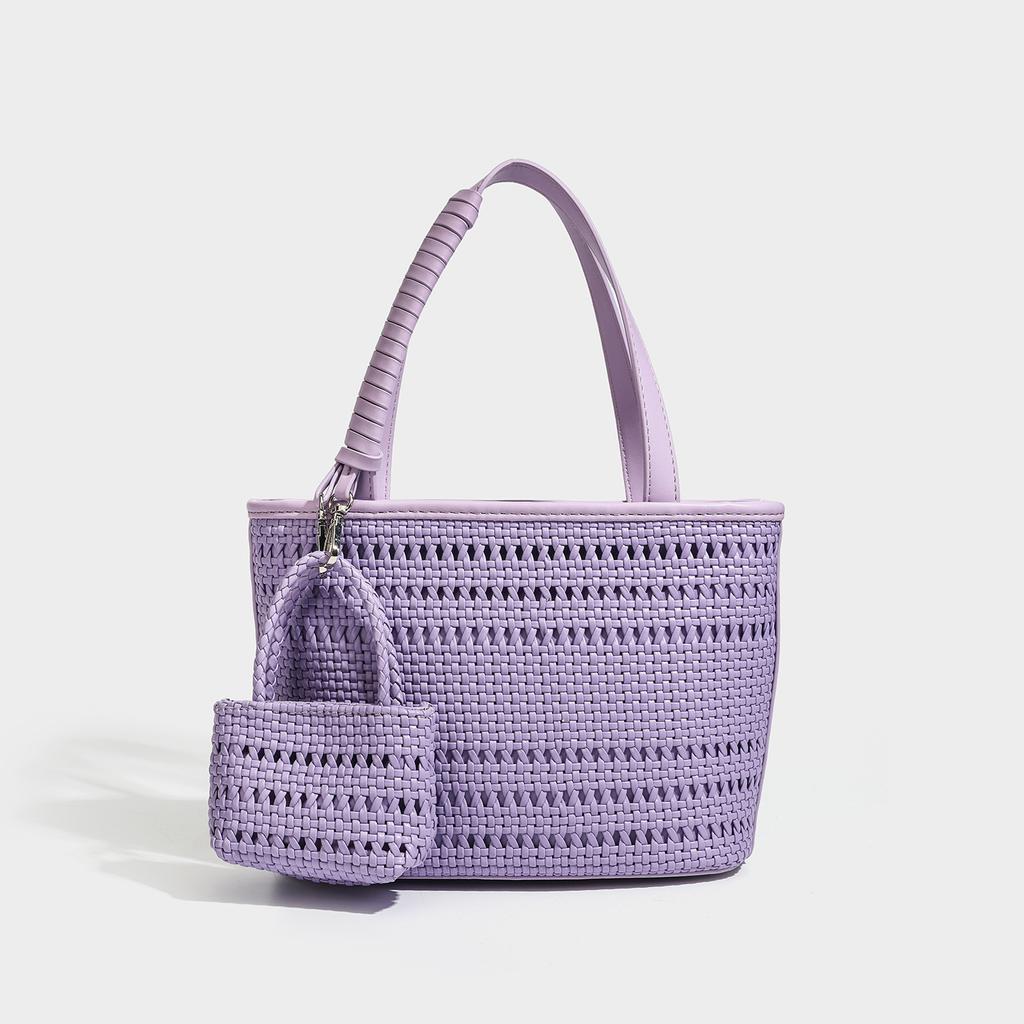 Hollow shoulder bag women's versatile beach vacation armpit bag solid color woven bag