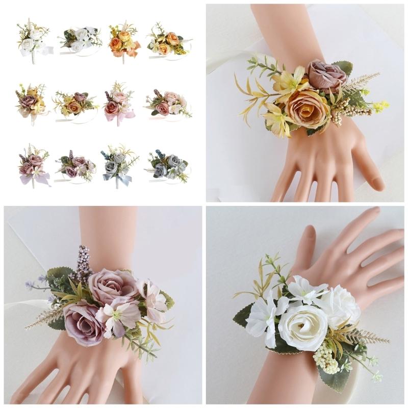 5Pcs Wedding Corsages Boutonniere Prom Boutonniere for Wedding Ceremony Anniversary, Rose Corsages for Bride and Groom,