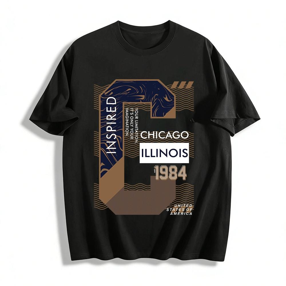 

Vintage Illinois 1984 Print Casual Tee Unisex Loose Fit Top Pure cotton T-shirt XXS