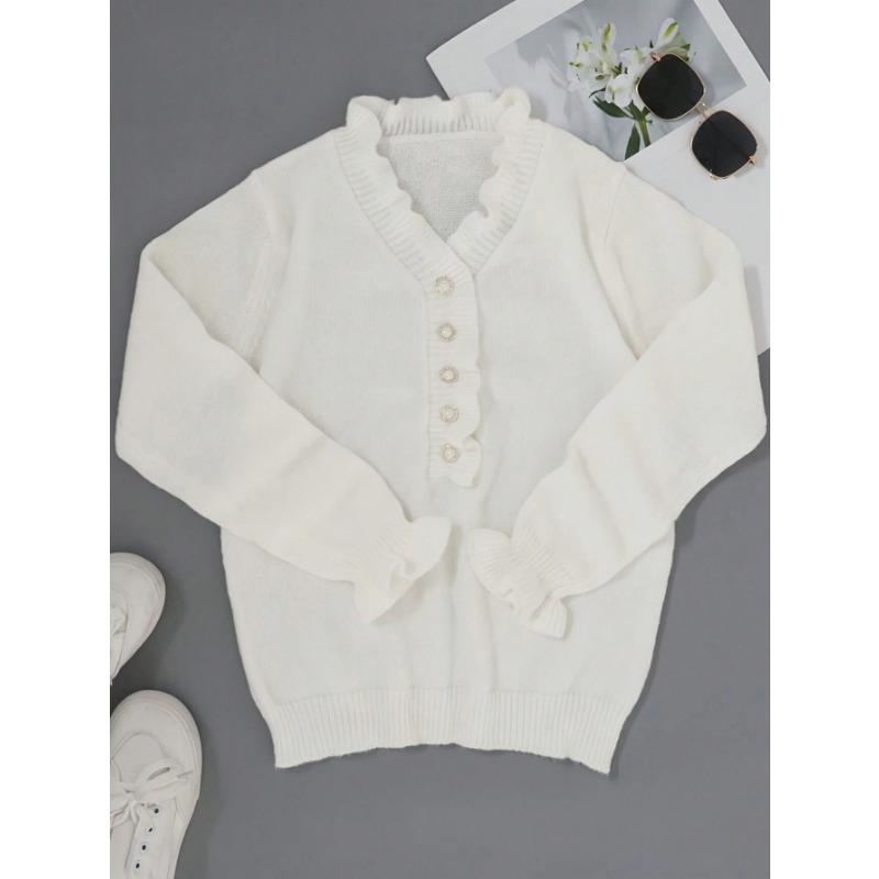 YYFS Dámská móda Ležérní podzim Zima Jednobarevné svetry s dlouhým rukávem a výstřihem do V