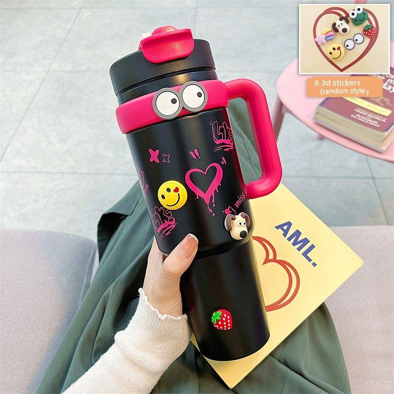 German Canim Kalse [Giant Water Cup] Cute Large Capacity Vacuum Cup Female Double Drink Straw Cup