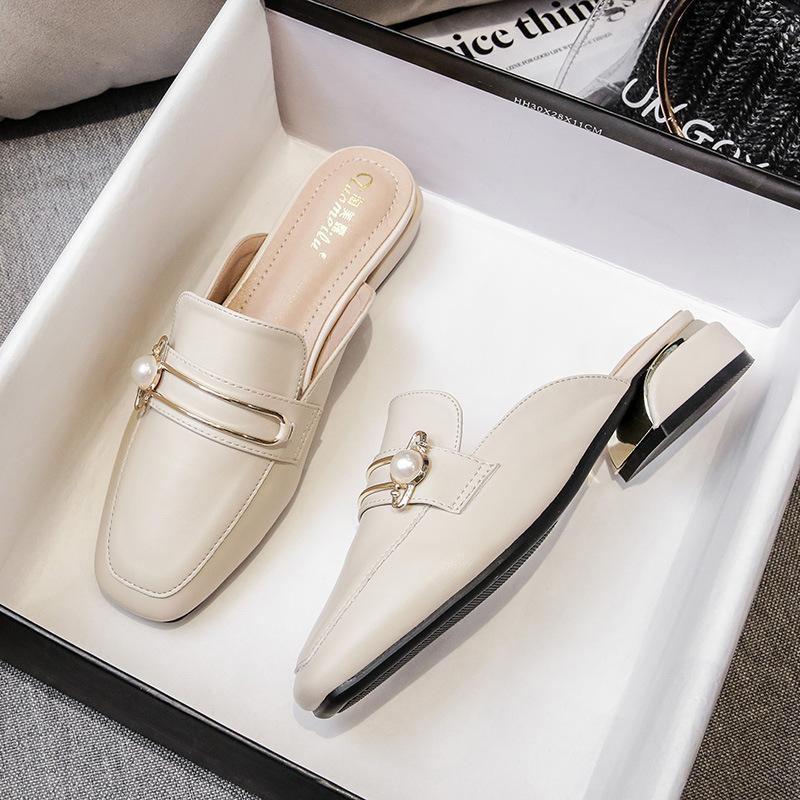 

Baotou half slippers women s outer wear 2025 new Korean version thick heel sandals women s shoes large size 41-43 Muller shoes breathable 33 абрикосовий