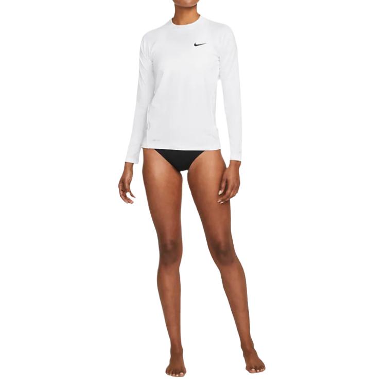 Nike Essenziale Hydroguard Outdoor Casual Sportivo Girocollo Manica Lunga Costume da Bagno Due Pezzi Costume da Bagno Donna Bianco NESSA386-100