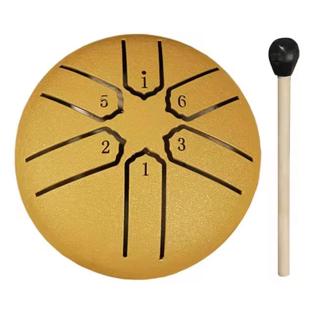 

3-дюймовый 6-тоновый стальной язычковый барабан Мини-ручной барабан Медитационный барабан дождя Эфирный детский просветительский инструмент для начинающих жёлтый