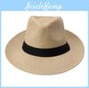Unisex Summer Casual Fashion Hot Beach Trilby Large Brim Jazz Sun Hat Panama Hat Paper Straw Women Men Cap With Black Ribbon