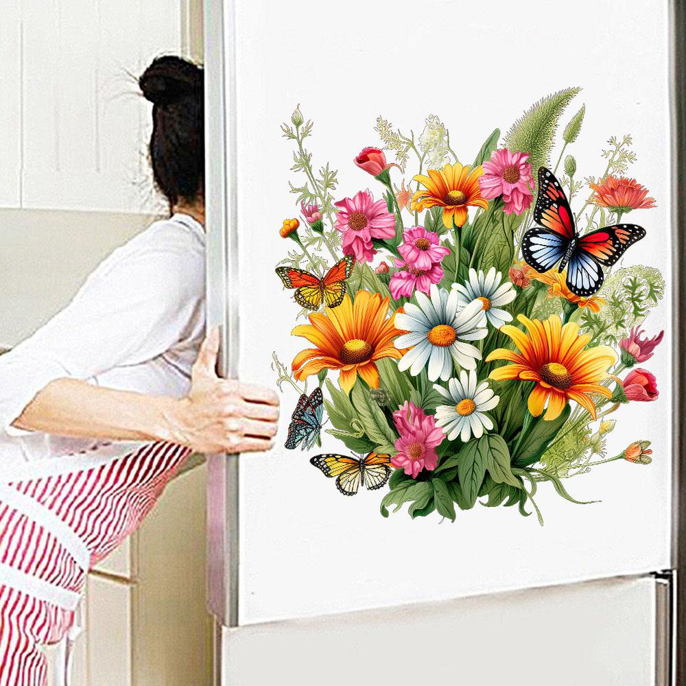 Painted Butterfly Flowers Small Grass Wall Sticker Toilet Bathroom Refrigerator Wall Sticker Living Room Bedroom Decoration Painting