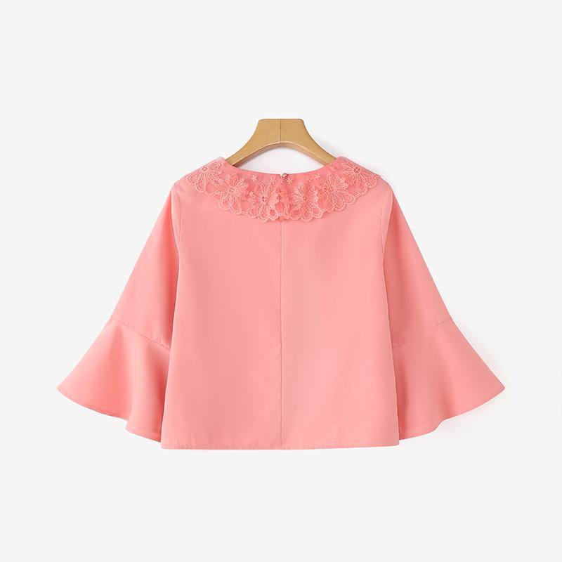 ZANZEA Women Casual Lace Patchwork Round Neck Flare Sleeve Blouse