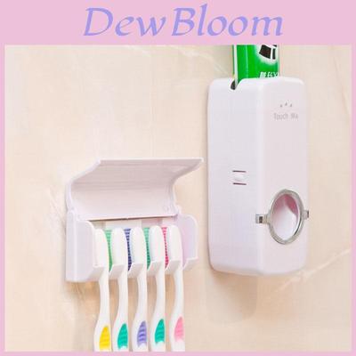 Automatic Toothpaste Dispenser And Toothbrush Holder Plastic Bathroom Organizer