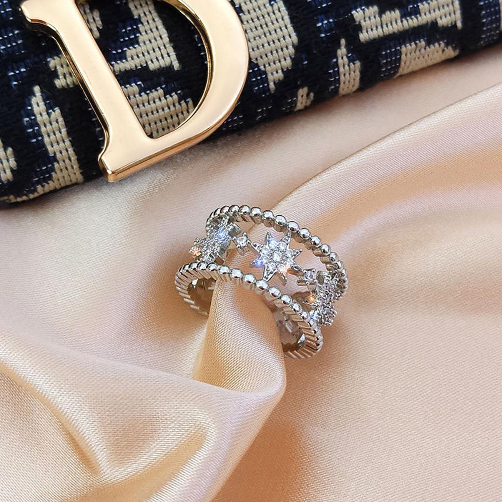 Многослойные Звездные Хрустальные Кольца-Манжеты Для Женщин Золотой Серебряный Цвет Фигурный Открывающийся Аксессуар