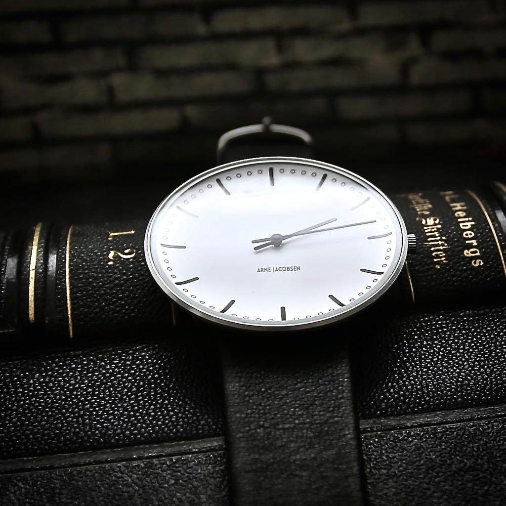 ARNE JACOBSEN Wristwatch 40mm Scandinavian Design Waterproof for Everyday Use Design Without Second CITYHALL White Black Leather (Silent Hand)