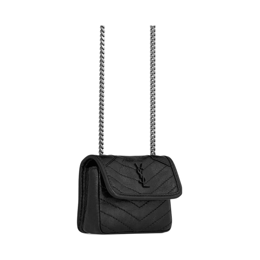 Saint Laurent YSL Niki Series Black Label Logo Chain Pleated Leather Shoulder Crossbody Headphone Bag Women Bags 710844-0EN04-1000