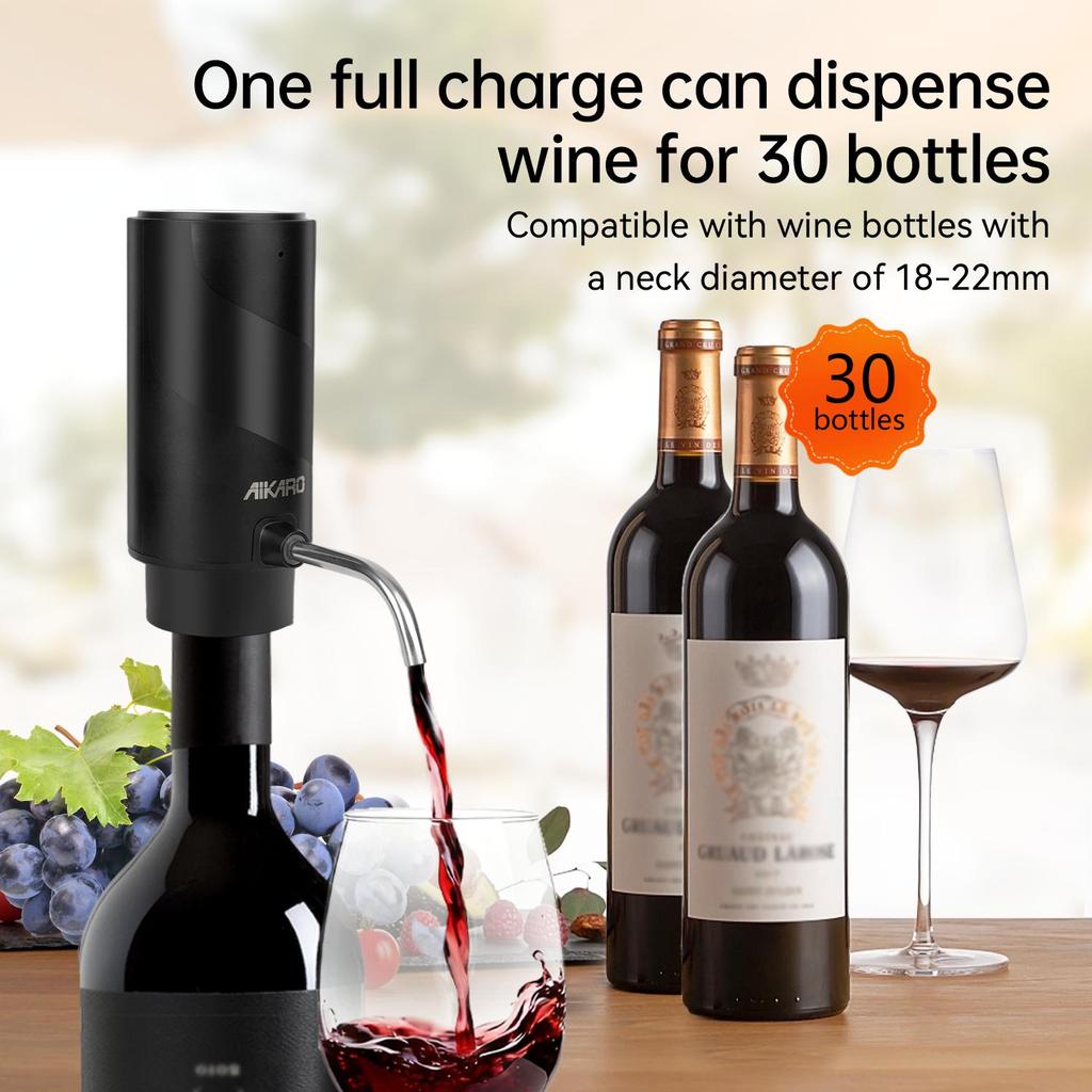 AIKARO - Electric Wine Aerator Pourer Rechargeable Automatic Electronic Decanter with Base