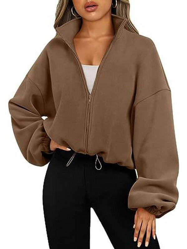 2025 European & American Women's Fleece-Lined Stand-Up Collar Sports Jacket