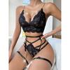 New Garter Belt Lingerie Set With Leg Rings Woman Body Suit Lace Chain Bra Strappy Thong Sexy Women's Underwear Erotic Costume