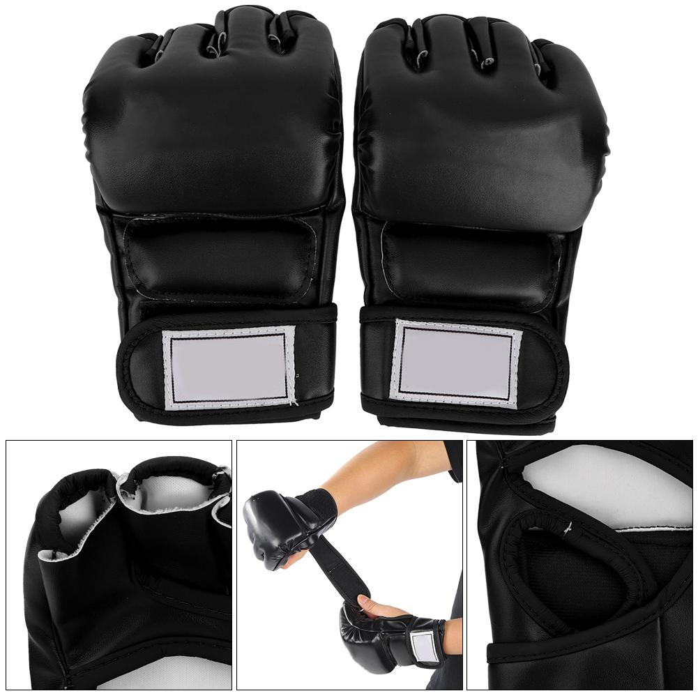 1Pair Man Male Half Finger Boxing Training Gloves Accessory for Kickboxing Sanda Muay Thai(black )