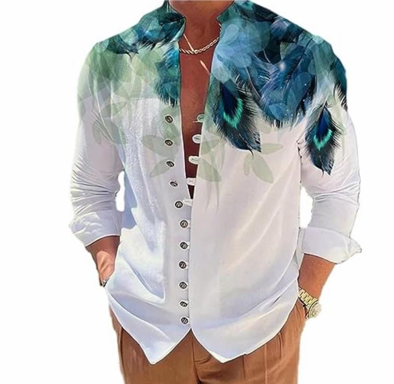 

Men Shirts Print Button Shirt Fashion Stand Collar Loose Fitting Men s Shirts Casual Streetwear Comfortable XXXL