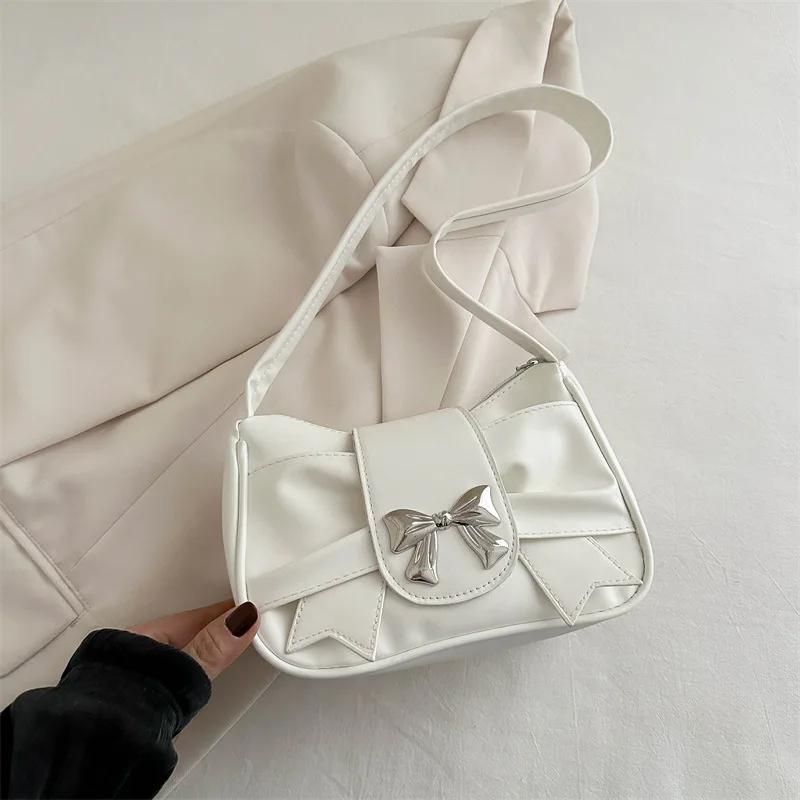 Trendy Bow Shoulder Bag Handbag Casual Underarm Bag Daily Commuting Bags PU Leather Lady Banquet Bag Business Women's Bags