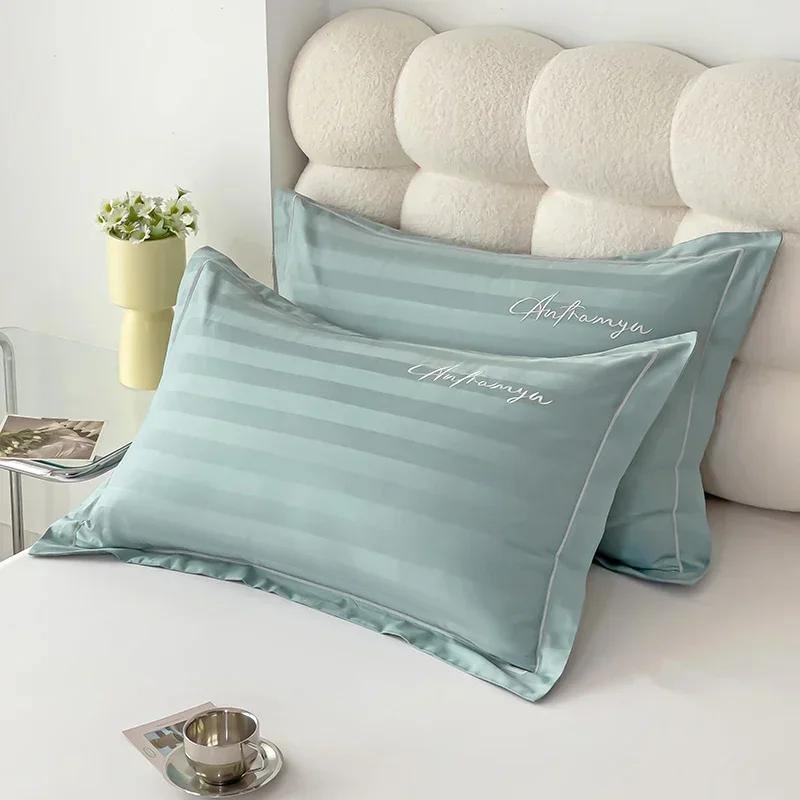 60s Long staple cotton pillow cover satin jacquard pillow case for home hotel Embroidered silky pillowcase for sleeping pillows