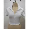 Hvit T-skjorte Crop Tops Kvinner Sommer Sexy Glidelås Kort T-skjorte Topp Slank Mote Dame Skjorter