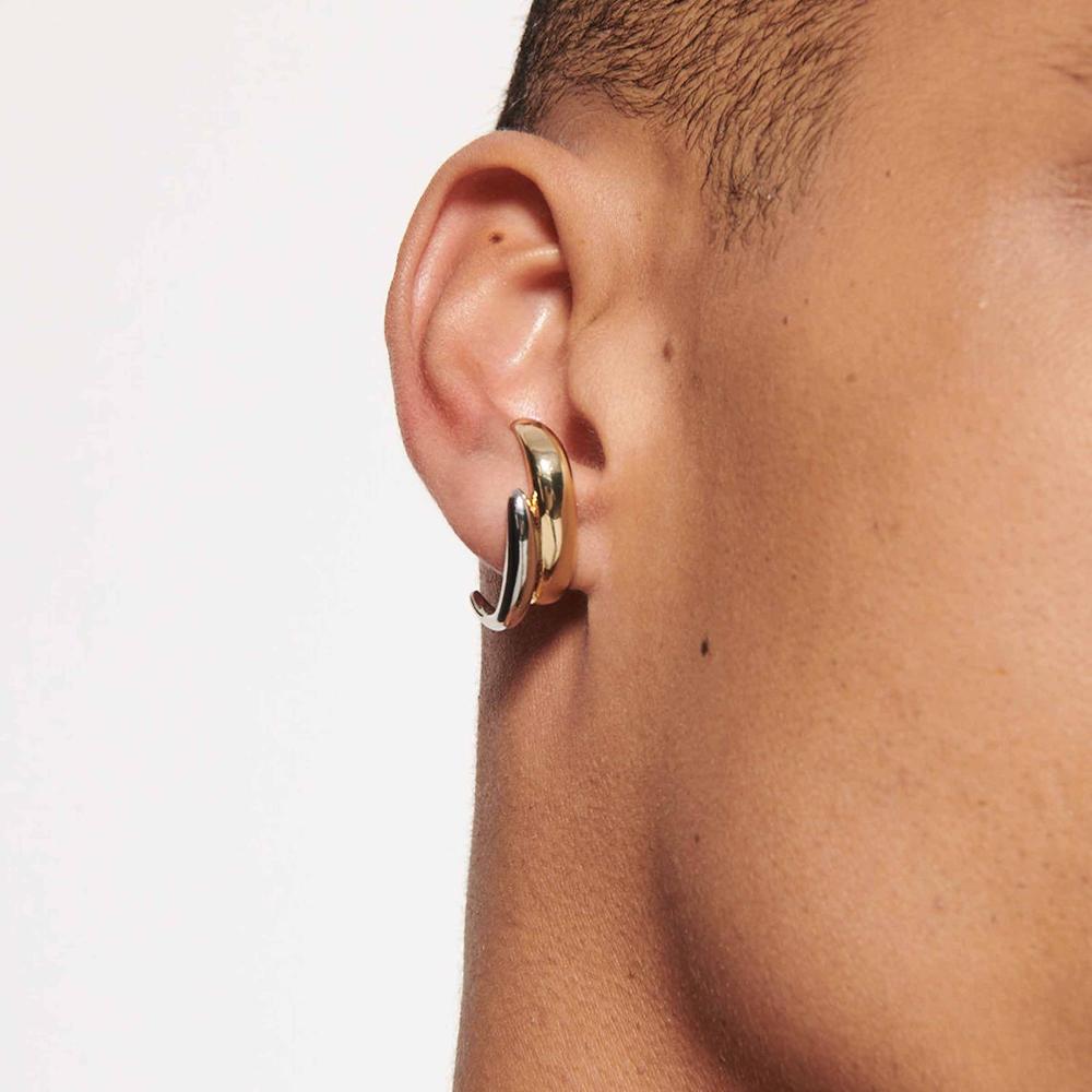 Gold Sliver Color Irregular C-shape Stud Earrings Stainless Steel Bicolor Geometric Waterproof Fashion Jewelry Party Gift Women