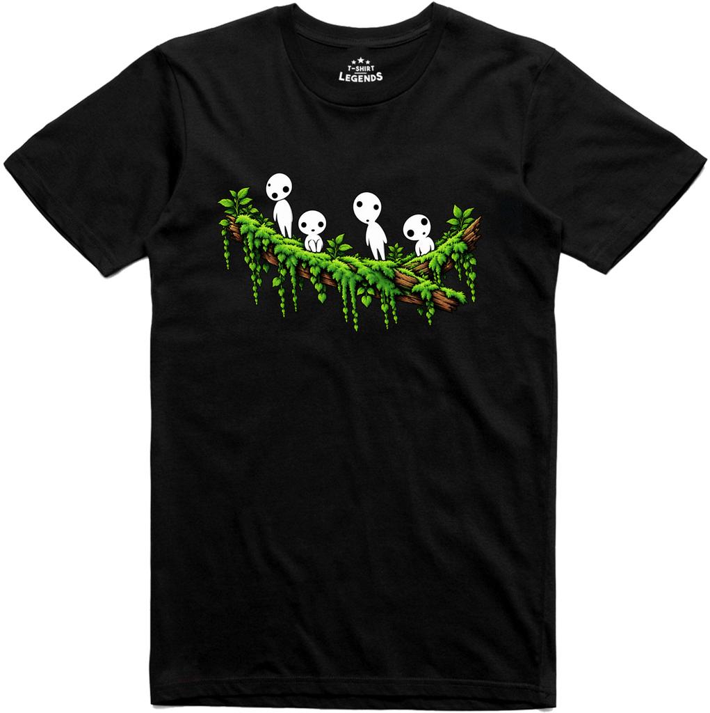 Kodama Auf Baum Japanische Baumgeister Herren Locker Geschnittenes Baumwoll-T-Shirt