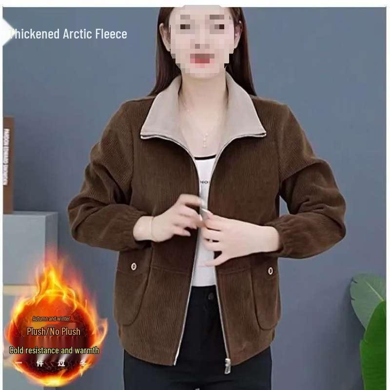 

Женская вельветовая куртка средней длины - Осень/Зима, Корейский стиль, Большой размер, Теплая и утолщенная, Свободный крой, Воротник с лацканами. L кофейный
