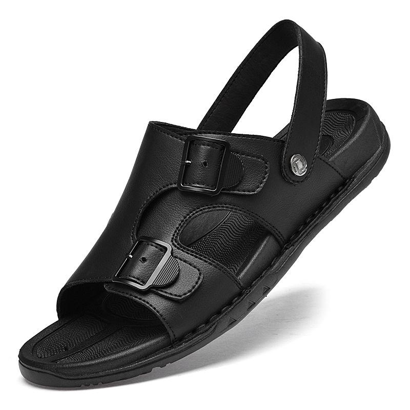 Men s Breathable Genuine Leather Cross-Strap Beach Sandals, Large Size, Non-slip & Wear-resistant. 41