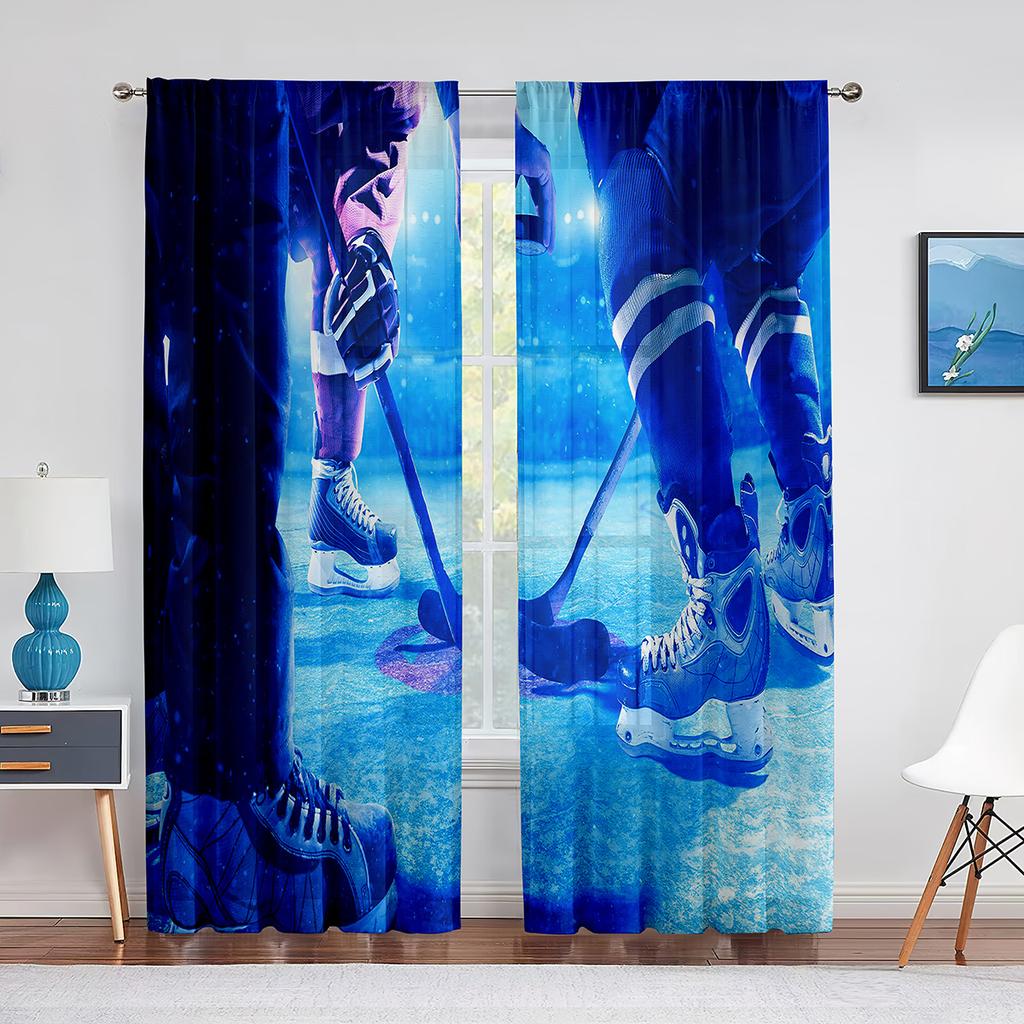 Ice Hockey Sport Player Sheer Voile Curtain Sports Arena Window Chiffon Tulle Curtains for Living Room Bedroom Decoration Drapes