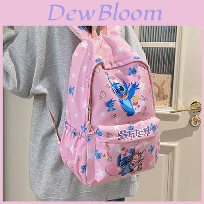 Stitch Cartoon School Backpack With Nylon Material And Antiload Burden For Middle School Students