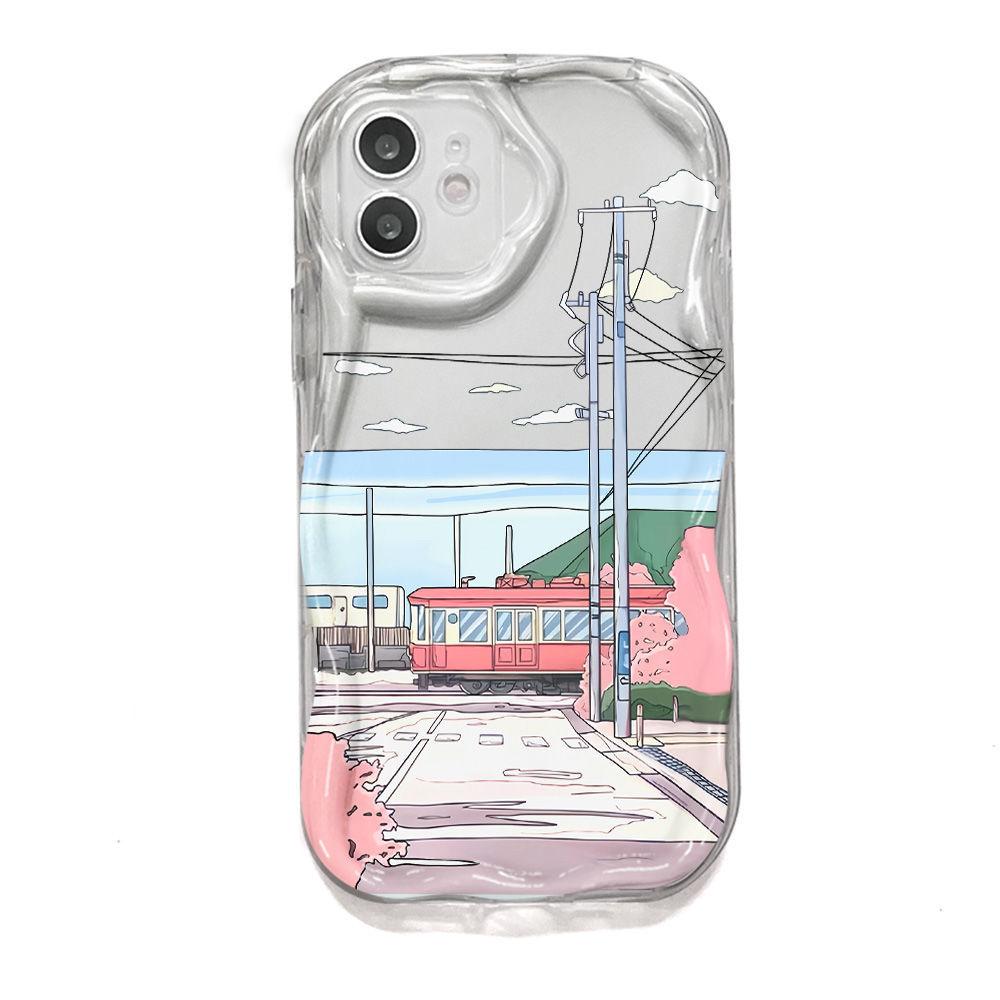 Train landscape illustration for iPhone15promax mobile phone case Apple 14 wave 12/13 soft case 11