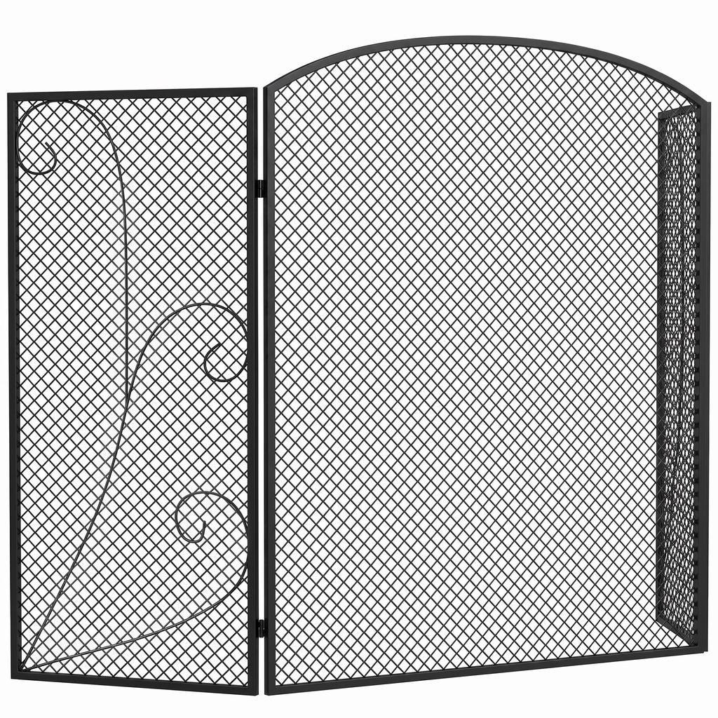 Fireplace Spark Guard Foldable 3-Panel, 133x1x77 cm, Black