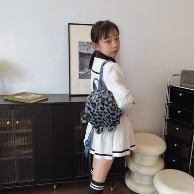 Children's Plush Baby Children's Backpack Cute Leopard Print Plush Backpack Kindergarten School Bag Travel Small Backpack