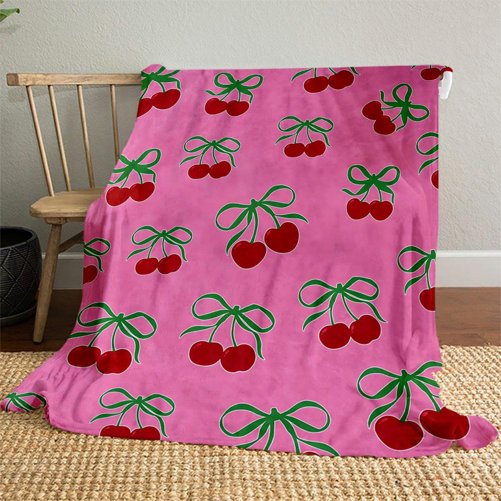 Cherries Bow Outdoor Flannel Blankets, Outdoor travel, Home Blankets, Fan Gifts,Suitable for All Seasons, Christmas Gifts. R1127065