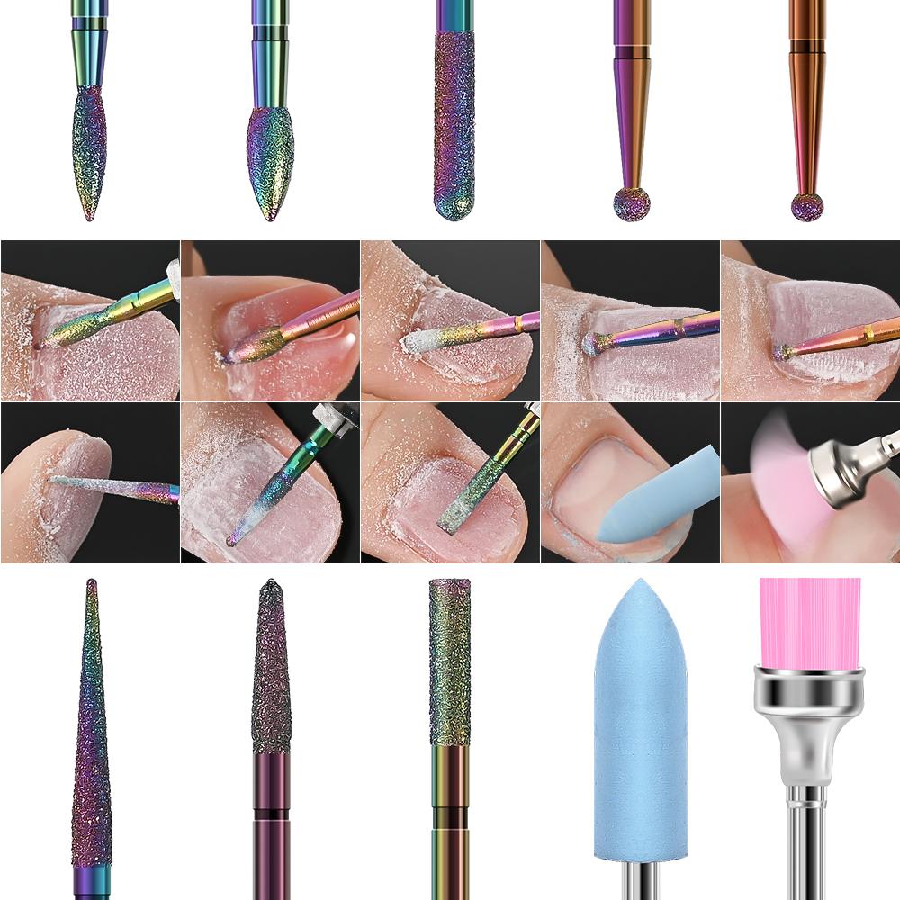10pcs Nail Polishing Bits Set  Ceramic & Tungsten Nail Grinding Head Sand Cuticle Pusher Nail Drill Bit Manicure Tools Salon Use