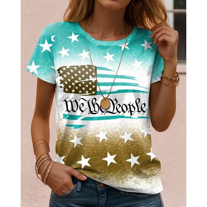 

Independence Day American Anniversary Patriotic Women s T Shirt Graphic Flag Letter Vintage Fashion Stylish S