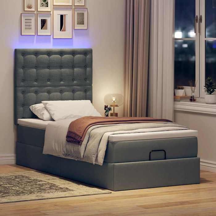 VidaXL Ottoman Bed Frame with Mattress Dark Grey 100x200 Cm Fabric 3314149