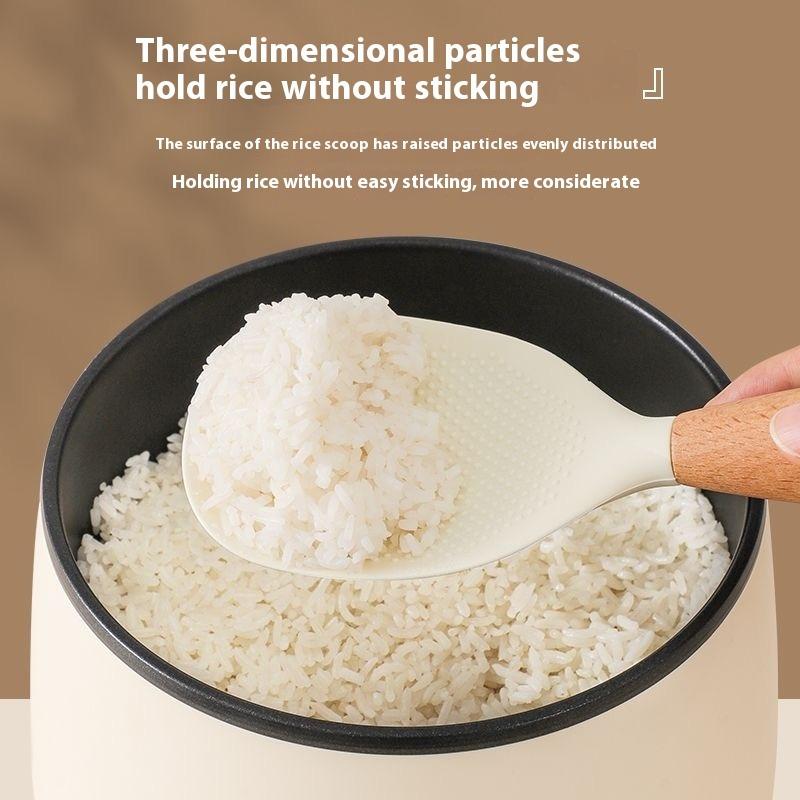 Rice Spoon Silicone Rice Spoon Standable Non - Stick Rice Spoon, Food - Grade Silicone/Wood, Home Rice Cooker Serving Spoon