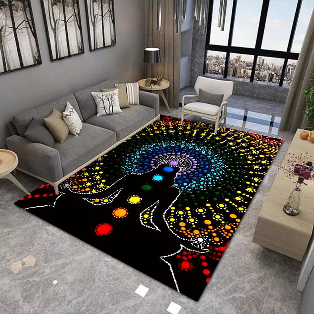 Yoga Meditation Carpet Rainbow 7 Chakra Living Room Decoration Floor Mat Home Bedroom Non-slip Kitchen Rug Bath Washable Doormat