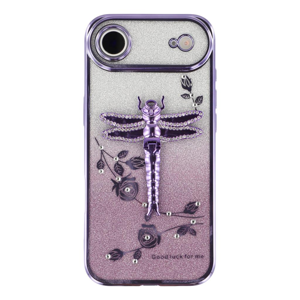 KADEM For iPhone 17 Air Case Dragonfly Kickstand TPU Flowers Glitter Phone Cover