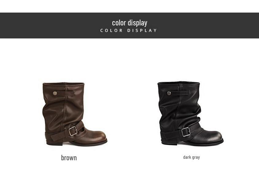 Klobige Plateau Weitschaftige Slouchy Stiefeletten - Echtes Leder Damen Herbst/Winter Stil