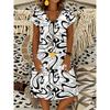 Summer Women V Neck Short Sleeve A Line Dress Leopard Zebra Polka Dot Print Casual Vacation Party Dress 2024 New Fashion