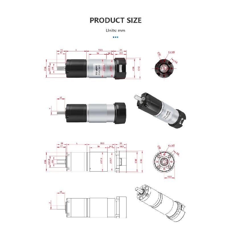 36GP-555 Planetary Gear Reduction Motor with Hall Effect Sensor And Encoder, 12V-24V All-Metal Gear Motor, High Torque DC Motor