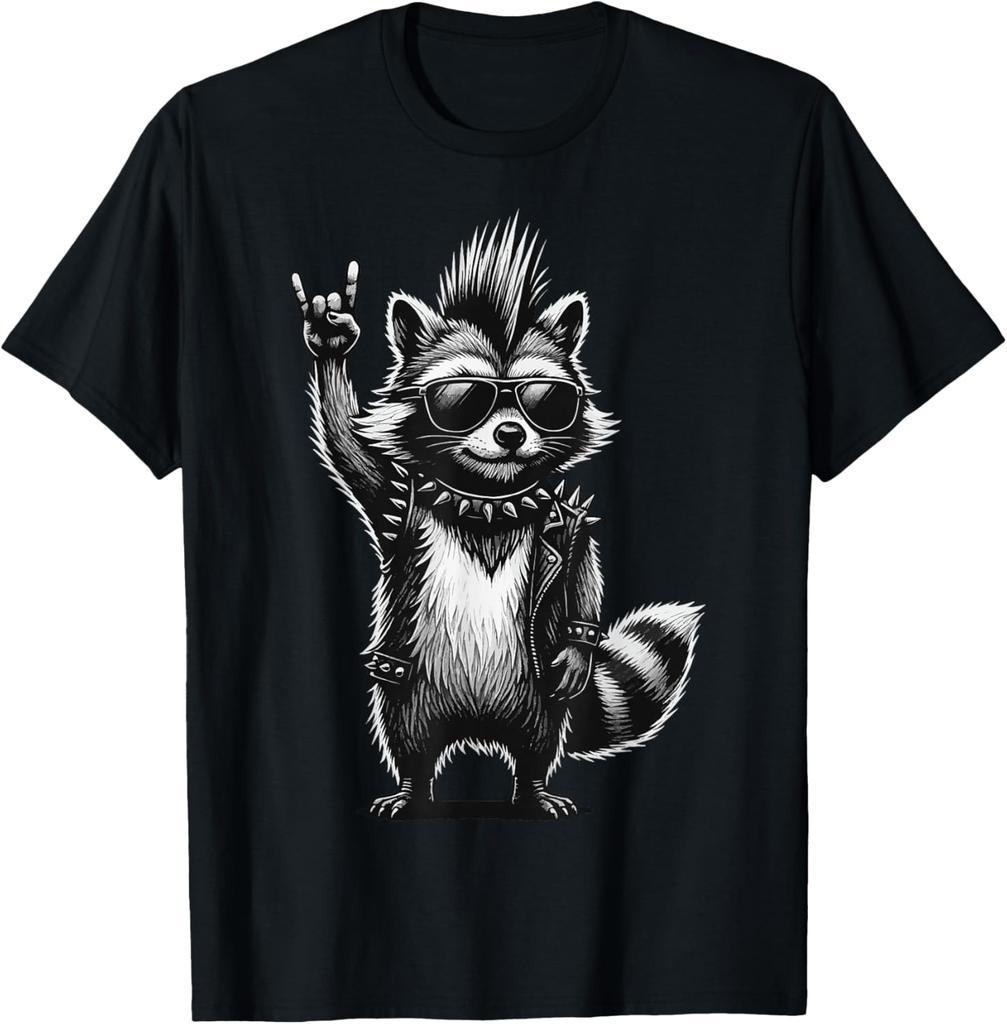 Punk Rock Stil Waschbär Aufdruck T-Shirt