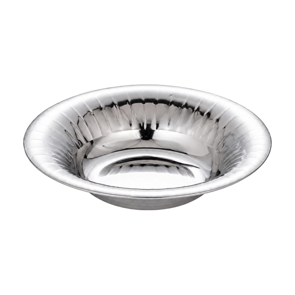Stainless Steel Serving Plate Reflective with Fluted Rims Silver Polished