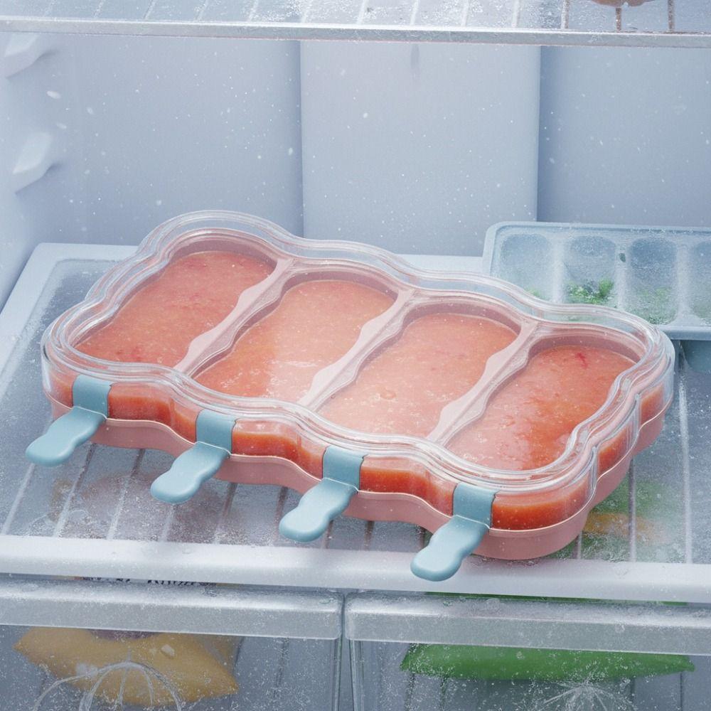 with Lid 4 Grid Ice Cream Mold Plastic Ice Lolly Mould Household Ice Candy Mold Baby Food