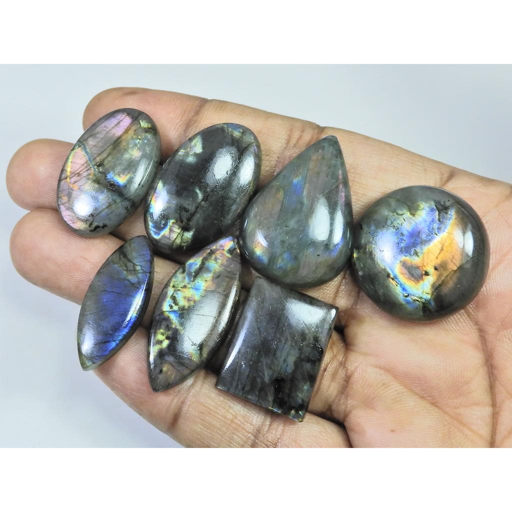214Cts. Natural Purple Labradorite Spectrolite Mix Loose Gemstone 7Pcs Lot LL-1179