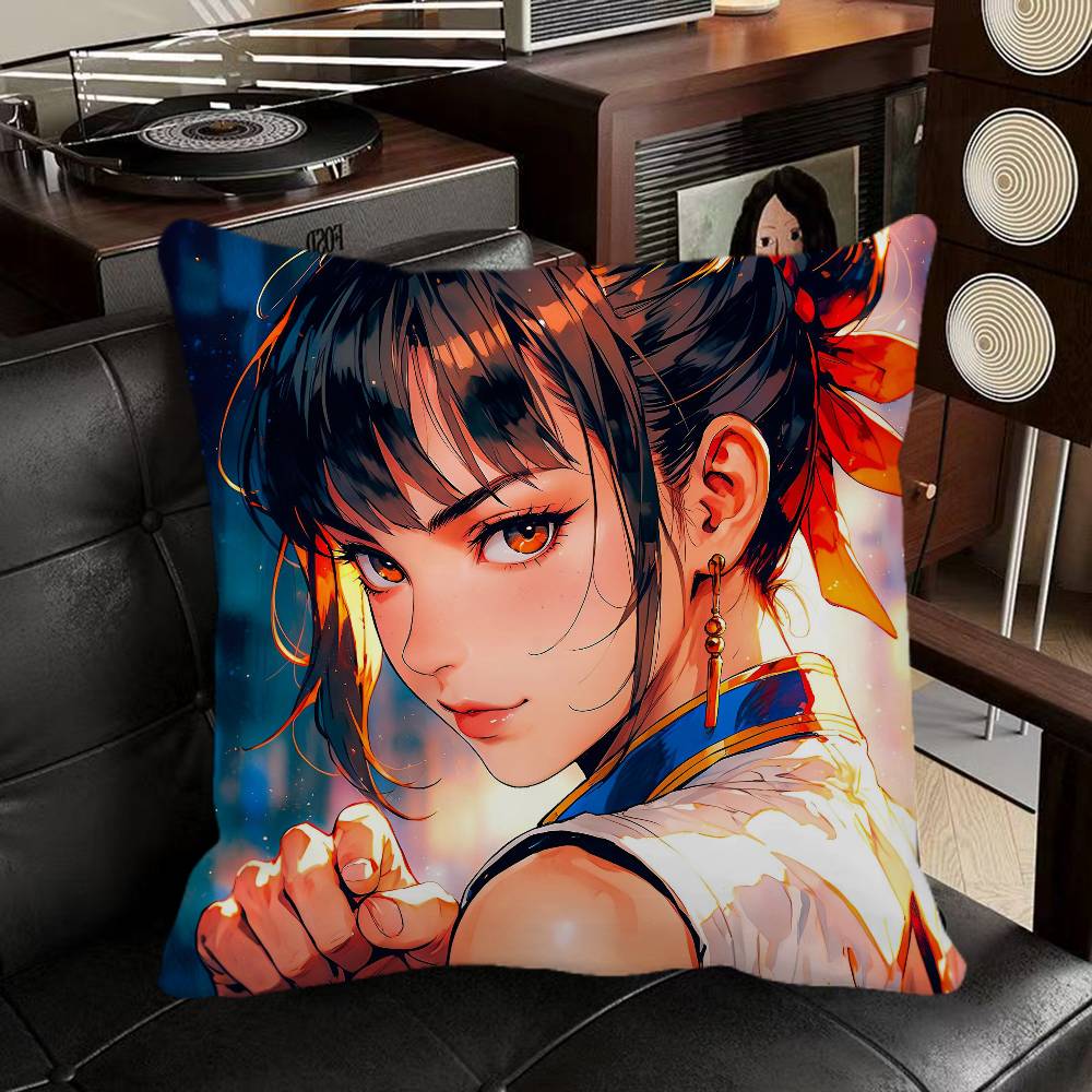 Chun Li Street Fighter Anime Pillow Case Square Pillow Bedroom Sofa Leisure Comfort Cushion Car Home Decoration