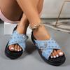 Fashion 2025 New Fashion Rivets Platform Sandals Women Blue Cross Strap Thick Sole Slippers Woman Plus Size Metal Buckle Summer Slides