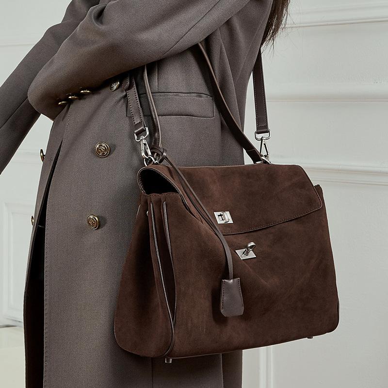 Rodeo Damen Tragetasche aus echtem Leder, mattes Rindsleder, hochwertiges Gefühl, große Kapazität, Einzel-Schulter, Handtrage, Unterarmtasche