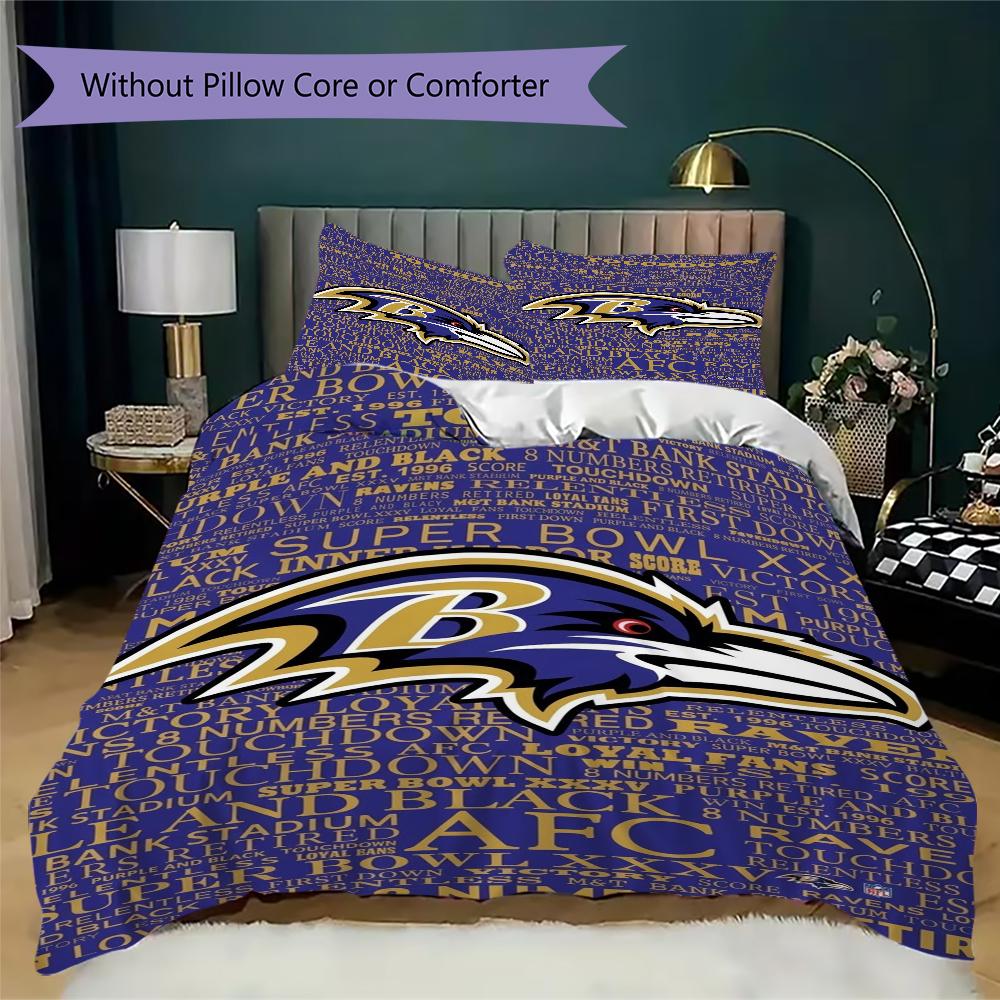 Baltimore Ravens Muster Bettwäsche Steppset Steppdecke Kissenbezug Heimdekoration Geburtstagsgeschenk (1*Bettbezug + 2*Kissenbezug ohne Füllung)